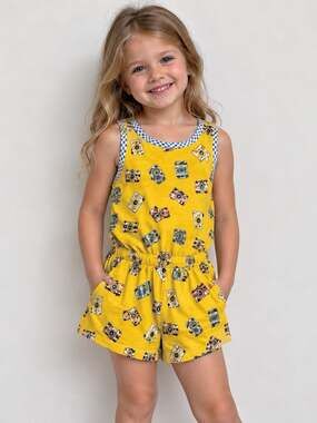 Matilda Jane Girls Size 4 Yellow Camera Print Sleeveless Romper Retro